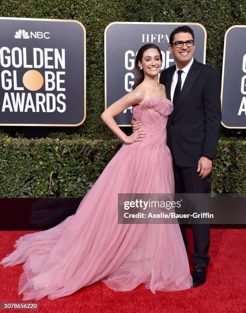 Emmy Rossum and Sam Esmail attend the 76th Annual Golden Globe Awards at The Beverly Hilton Hotel on January 6, 2019 in Beverly Hills, California.