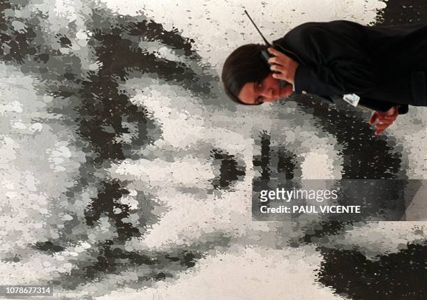 Security guard watches over a controversial portrait of convicted British child murderer Myra Hindley 16 September during the opening day of an...