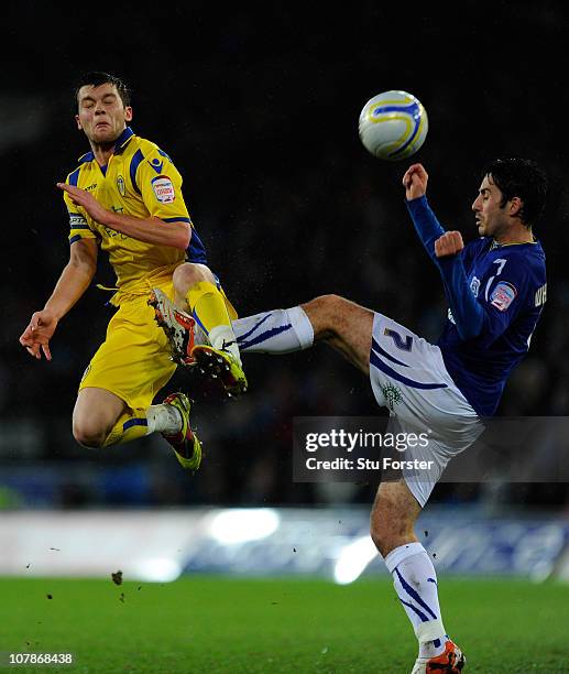 Cardiff player Peter Whittingham challenges Leeds player Jonathan Howson during the npower Championship game between Cardiff City and Leeds United at...