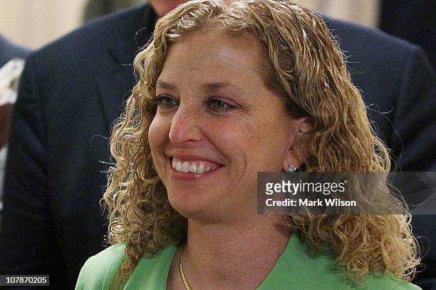 Rep. Debbie Wasserman Schultz walks toward a House Democrat caucus meeting on January 4, 2011 in Washington, DC. The new 112th Congress is due to be...