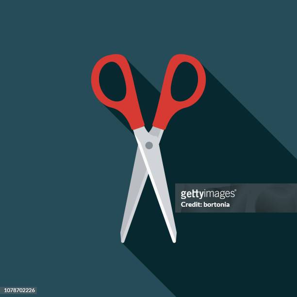 flaches design nähen scherensymbol - scissors stock-grafiken, -clipart, -cartoons und -symbole