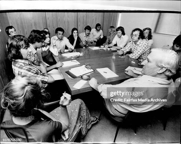 Producers of Checkerboard meet at the Alderson Building, St Leonards.Left to Right, Back to Camera, Barbara Bedford, Script Assistant., Murray...