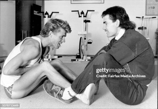 Surfer Greg Day and Swans Aussie Rules Player Tony Morwood Work Out Together at Physical Perfection at Rose Bay.Greg Day, left, and Swan's Tony...