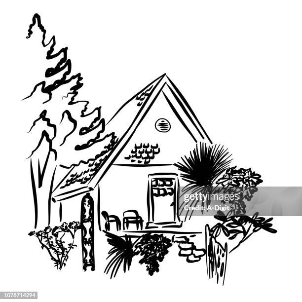 ferienhaus im wald - cottage style stock-grafiken, -clipart, -cartoons und -symbole