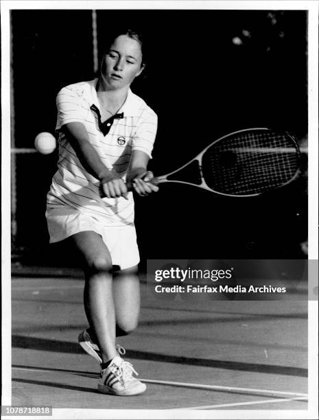 Janine Dorian, daughter of the proprietor of the Annangrove Tennis Academy at Annangrove and a sign advertising tennis lessons.Paula Dorian, who owns...