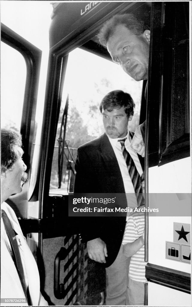 English cricket team arrive in Sydney at Mascot airport.  Captain Mike Gatting.