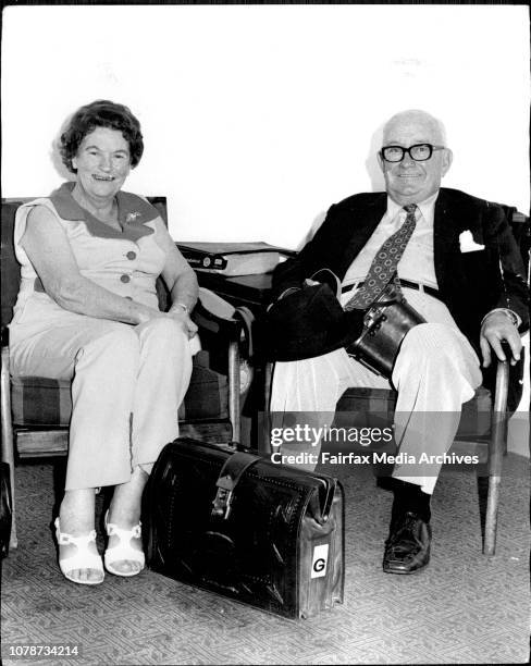 Former Senator Vince Gair and his wife Ellen, photographed at Mascot after their arrival from Brisbane. May 01, 1974.