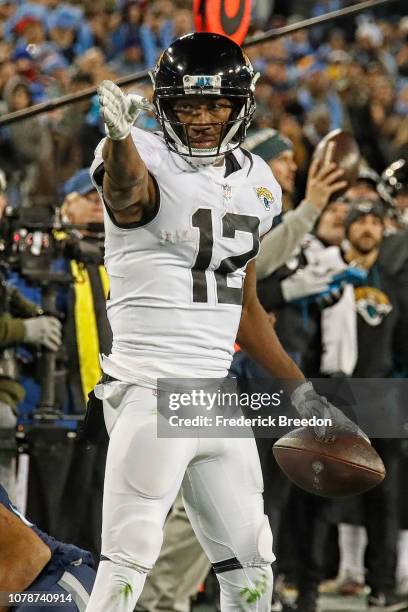 Dede Westbrook of the Jacksonville Jaguars plays against the Tennessee Titans at Nissan Stadium on December 6, 2018 in Nashville, Tennessee.