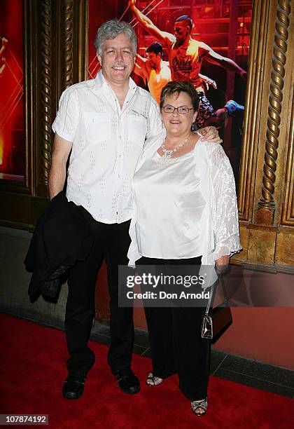 Rick Creighton and Lindy Chamberlain arrive at the official opening night of Dein Perry's Tap Dogs at Capitol Theatre on January 5, 2011 in Sydney,...