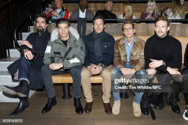 Jack Guinness, Toby Huntington-Whiteley, Paul Sculfor, Oliver Proudlock and Craig McGinlay attend the Oliver Spencer show during London Fashion Week...