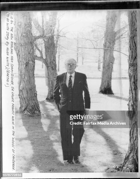 The New Zealand High Commissioner, Sir Laurie Francis walks in the 'Woods' of Canberra. October 11, 1984. .