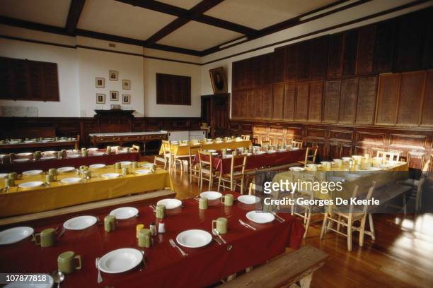 The dining hall at Ludgrove School, Berkshire, November 1989. An independent preparatory boarding school, its alumni include Princes William and...