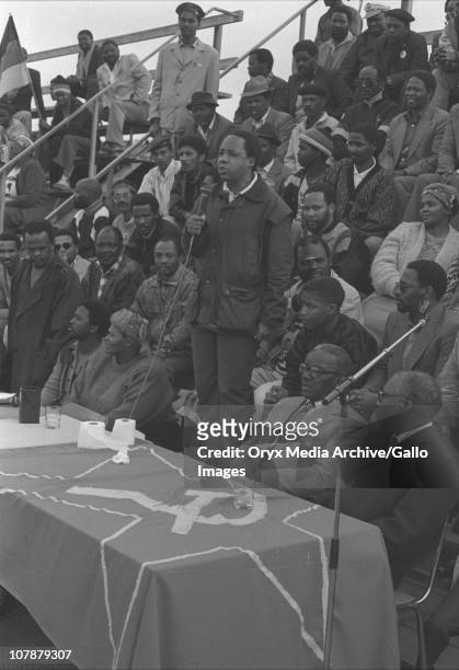 Chris Hani addresses a rally in Gugulethu, soon after he returned from exile.