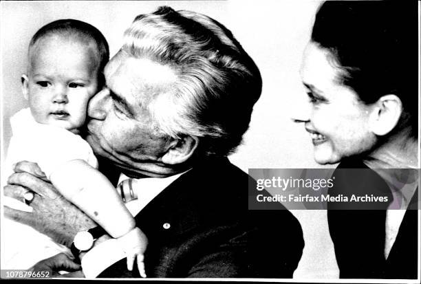 Bob and Audery Hepburn at the Kirrilibi House...Bob Kisses his grand son Benjmen Pieters....Audrey Hepburn, here to publicise the plight of starving...