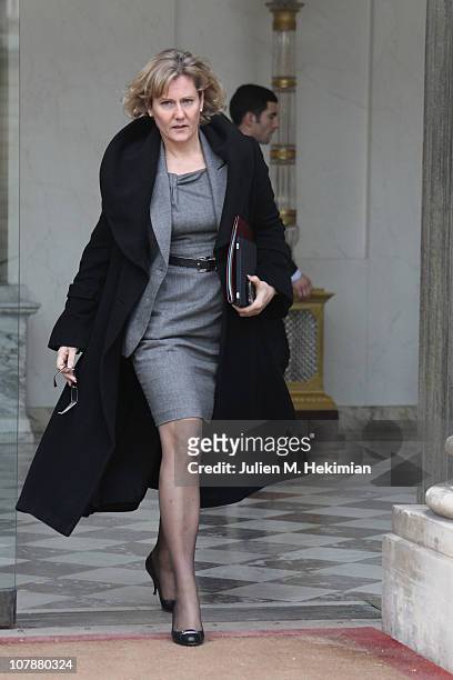 Minister of Labour, Employment and Health Nadine Morano leaves the first weekly cabinet meeting of the new year on January 5, 2011 in Paris, France.