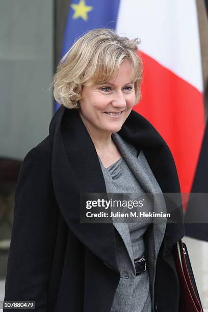 Minister of Labour, Employment and Health Nadine Morano leaves the first weekly cabinet meeting of the new year on January 5, 2011 in Paris, France.