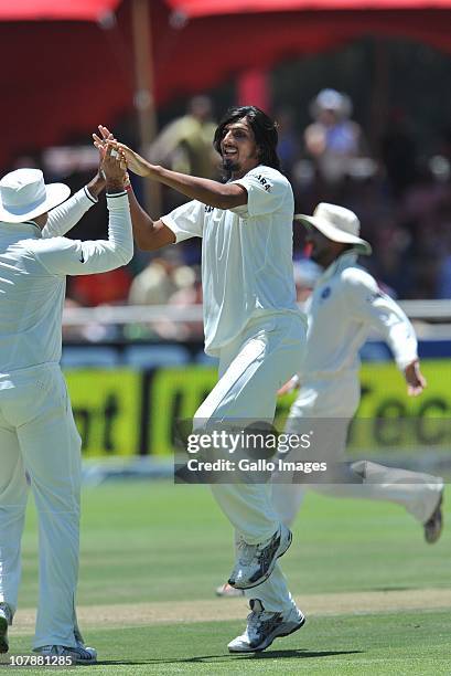 Ishant Sharma of India celebrates the wicket of Ashwell Prince of South Africa for 22 runs during day 4 of the 3rd Test match between South Africa...