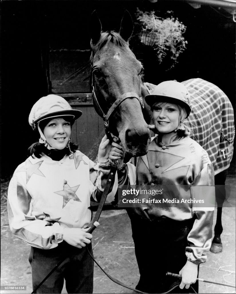 Lady jockeys Debbie Barnes of Randwick and Harriet Glen of Balmain pictured at Tommy Smith's stables today preparing for the Lady's Bracelet, the race for Lady jockeys at the Fishers Ghost Cup Picnic Race Meeting at Campbelltown next Saturday October 9, t