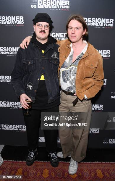 Liam Hodges and Alex Mullins attend the GQ Drinks during London Fashion Week Men's January 2019 at Annabel's on January 7, 2019 in London, Englan