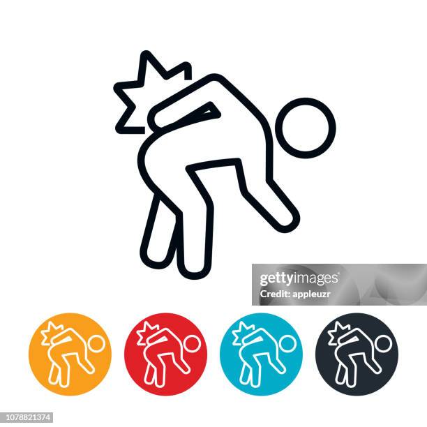 back pain icon - bending over stock illustrations