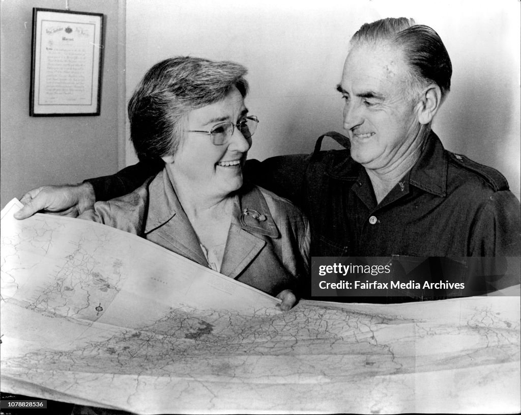 Mr. and Mrs. George Dunlop, photographed in theirs Balmain house. Mr Dunlop is ex RAAF man with over 2o years in service, he paid a passengers ticket for his wife to fly the Race. Mr Dunlop is also holder of half dozen of Service Medals and one for Distin