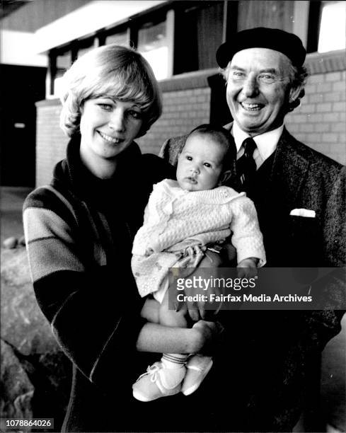 Kim Gibb, the wife of rock star Andy Gibb, returned to Sydney with her barrister, Laurence Gruzman. She is pictured with her 3 month old baby, Peta,...