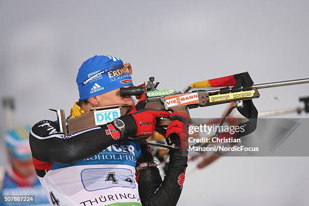 Michael Greis of Germany competes in the men's relay during the e.on IBU Biathlon World Cup on January 05, 2011 in Oberhof, Germany.