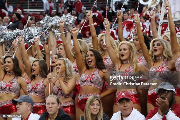 The Alabama Crimson Tide cheerleaders perform prior to the CFP National Championship against the Clemson Tigers presented by AT&T at Levi's Stadium...