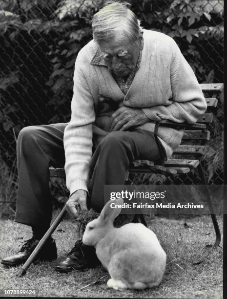 James Aged 89 with Rabbit.Pet Love: Strickland House resident James feeding one of the pet rabbits.The soothing effect of a loving dog or purring cat...