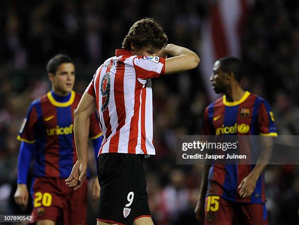 Fernando Llorente of Athletic Bilbao reacts at the end of the round of last 16 Copa del Rey second leg match between Athletic Bilbao and FC Barcelona...