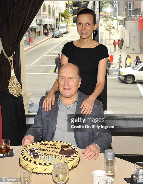 Actor Robert Duvall and his wife Luciana Pedraza celebrate his birthday at the Hand and Footprint Reception in his honor at the Roosevelt Hotel at...