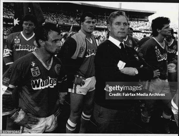 Rugby League Grand Final at SCG. Manly verses Canberra.Canberra with Co-***** Don Furner. September 27, 1987. .
