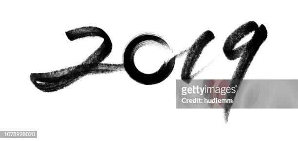 vector year of 2019 with brush strokes isolated - year of the pig stock illustrations