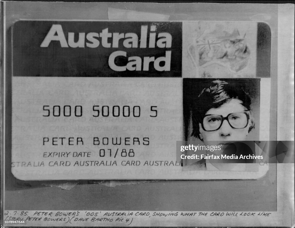 Peter Bower's '005' Australia Card, showing what the card will look like.