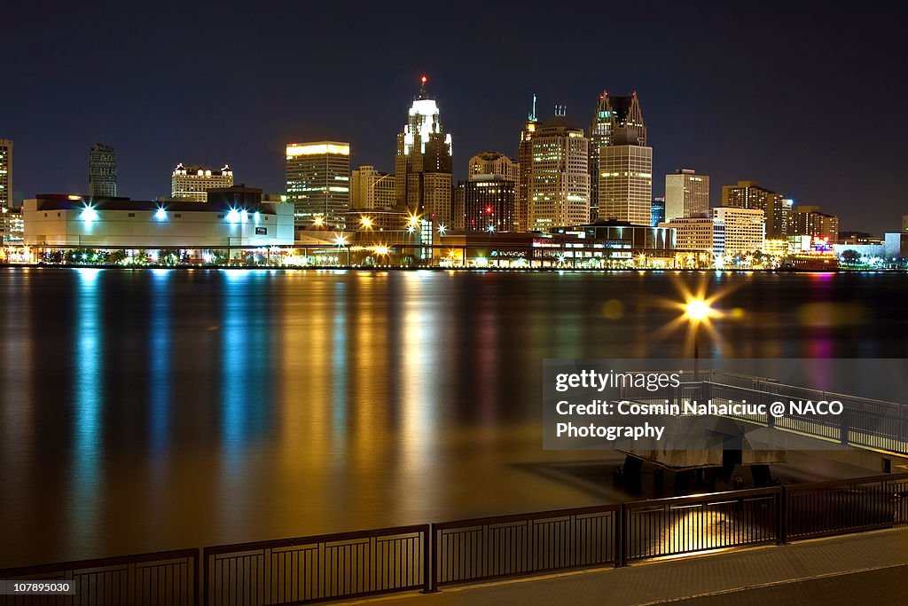 Detroit downtown by night
