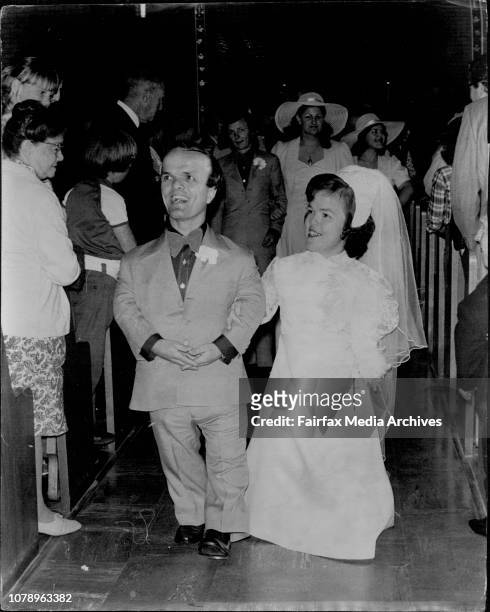 Wedding of two midgets at St. Anne's Catholic Church South Strathfield. Bride: Muriel Scott Groom; Gram Cottrell. Best Man: Philip Bryant of...