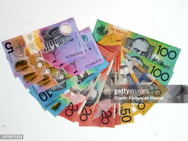 australian bank notes - australian dollars stockfoto's en -beelden