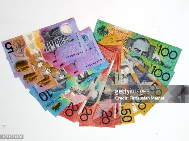 australian bank notes - australian economy stock pictures, royalty-free photos & images