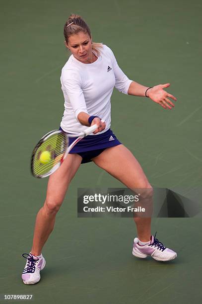 Maria Kirilenko of Russia plays a shot during her match against Melanie Oudin of the USA on day two of the Hong Kong Tennis Classic at the Victoria...