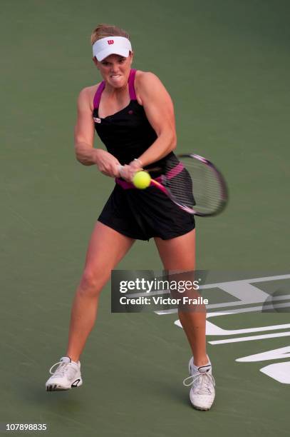 Melanie Oudin of the USA in action during her match against Maria Kirilenko of Russia on day two of the Hong Kong Tennis Classic at the Victoria...