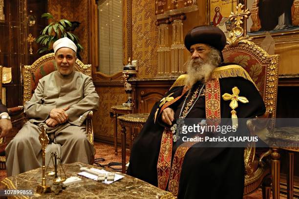 Sheikh Mohammed Sayed Tantawi: Grand Imam of al-Azhar Mosque meets Pope Shenouda III of Alexandria on May 24, 2006 in Cairo, Egypt. Egyptian...
