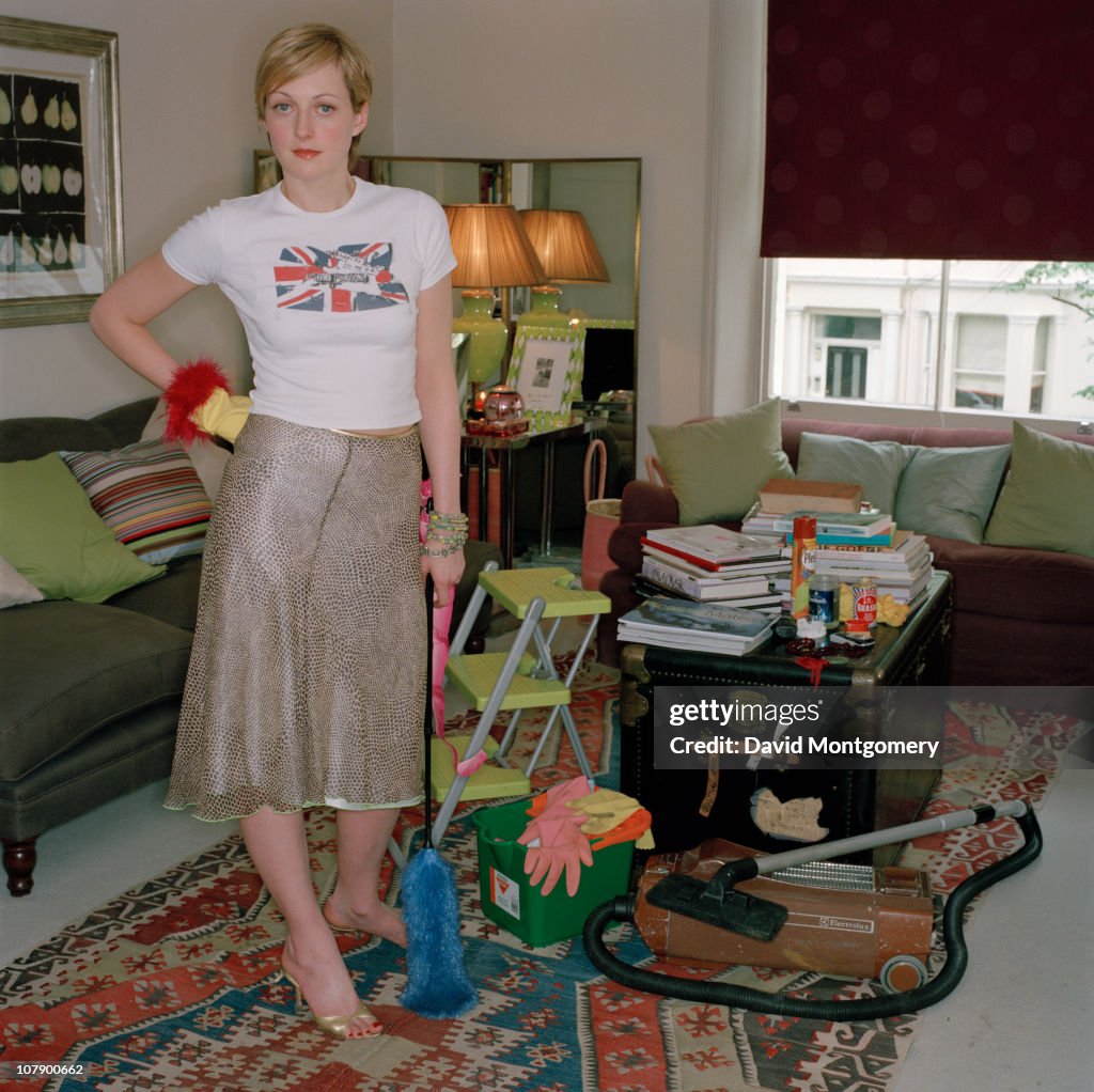 Style writer Rita Konig in her flat in Ladbroke Grove, London, circa ...