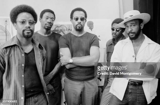 Eldridge Cleaver , leader of the Black Panther Party, and unidentified others, circa 1970.