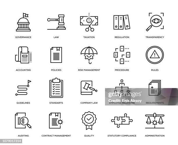 ilustraciones, imágenes clip art, dibujos animados e iconos de stock de conjunto de iconos de conformidad - sistema legal