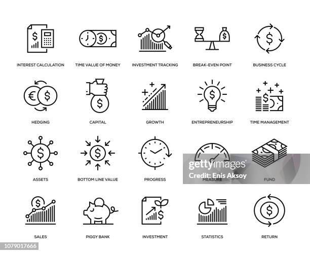 stockillustraties, clipart, cartoons en iconen met rendement op investering icon set - kapiteel