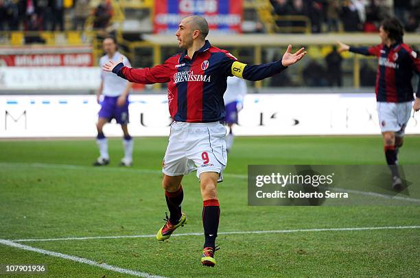 Marco Di Vaio captain of Bologna celebrates after scoring the opening goal of the Serie A match between Bologna and Fiorentina at Stadio Renato...