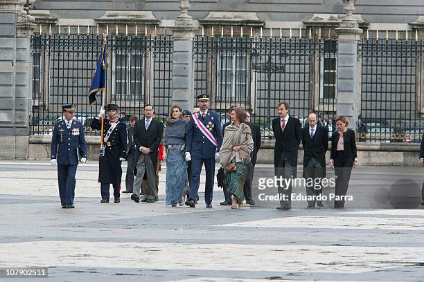 Carme Chacon, Alfredo Perez Rubalcaba, Jose Luis Rodriguez Zapatero, Queen Sofia, Prince Felipe and Princess Letizia attend the Pascua Militar...