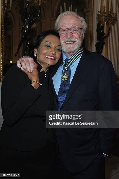 Actor Sir Michael Caine poses with his wife Shakira after being awarded "Commandeur des arts et des lettres" by French Culture Minister Frederic...