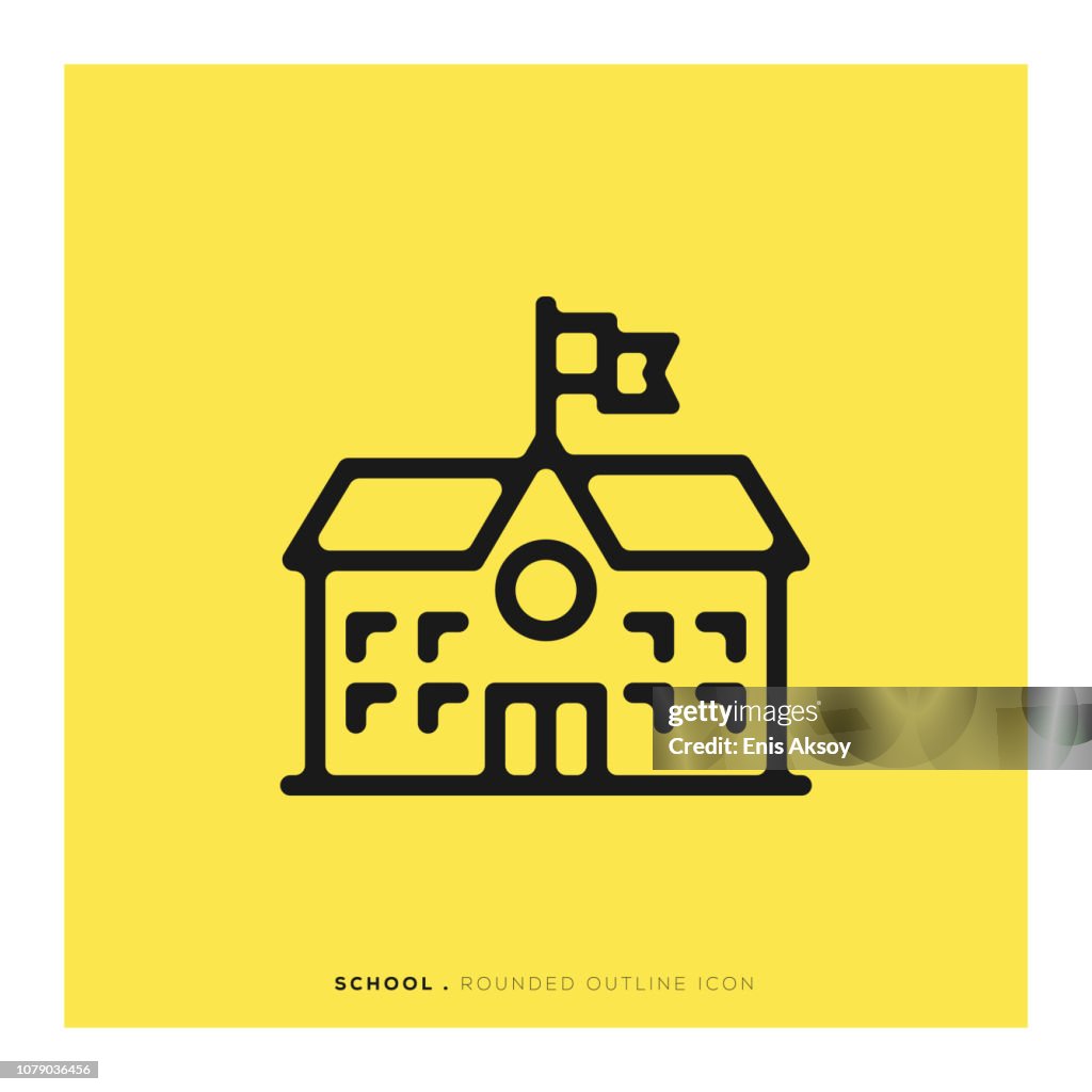 School Building Rounded Line Icon