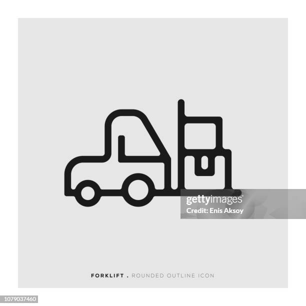 forklift rounded line icon - unloading boxes stock illustrations